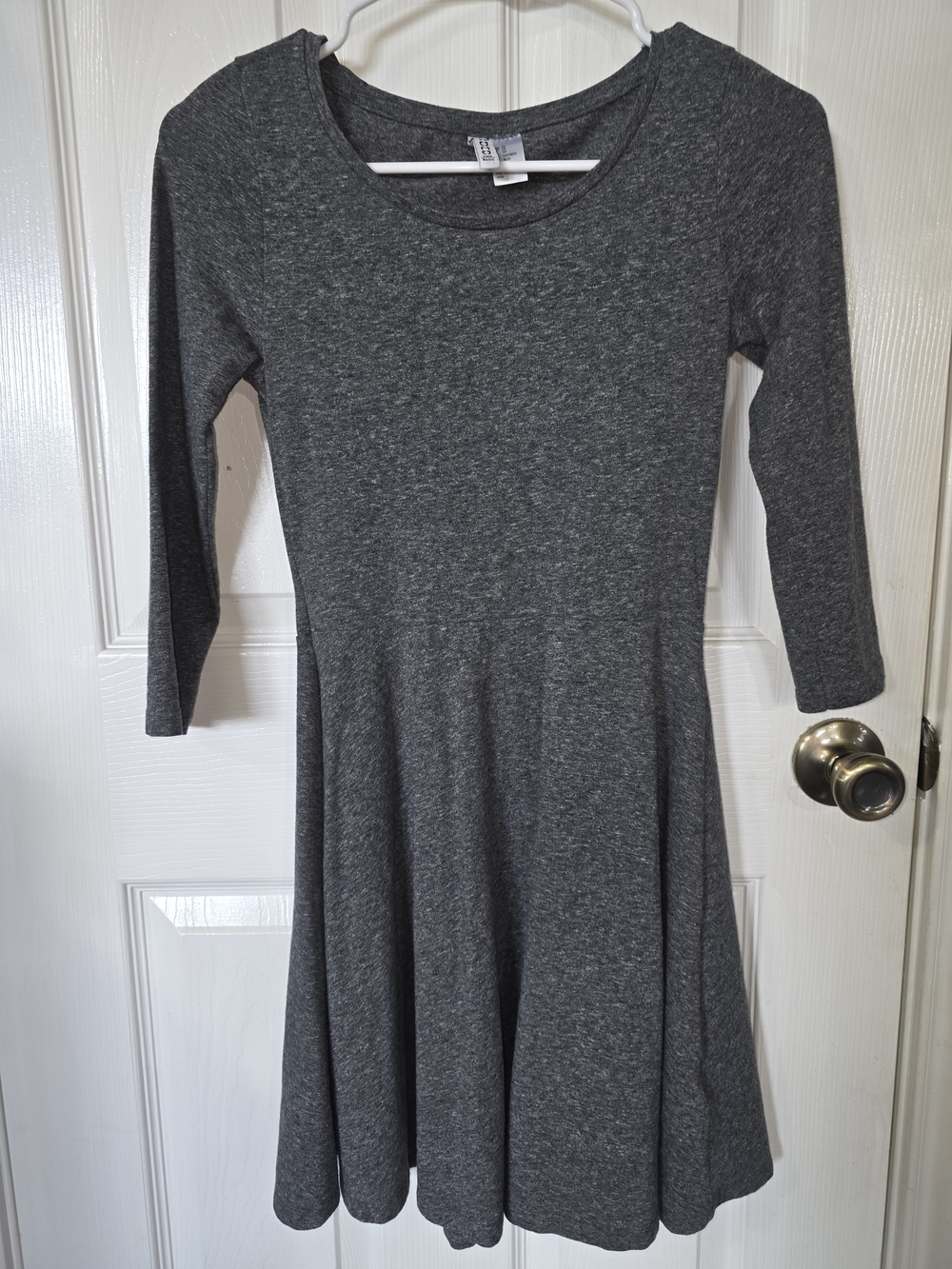 H&M Dark Gray Long Sleeve Scoop Neck Fit-and-Flare Dress